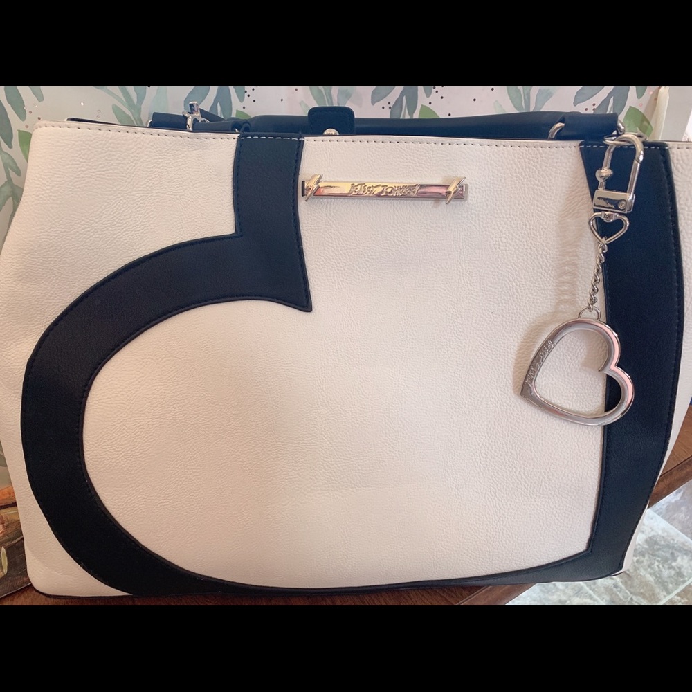 Betsey Johnson Heart Satchel Bone/Black
